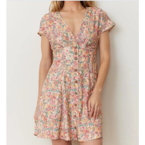 Marine Layer Womens Camila Mini Dress Superbloom Size Large - Picture 1 of 9